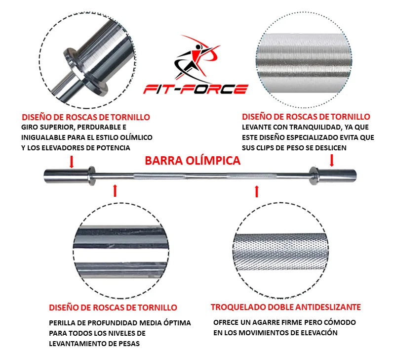 Barra Olímpica 1500mm marca Fit-Force de alta gama - Image 10
